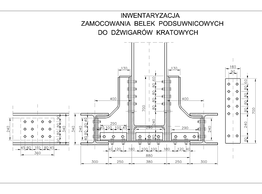Oparcie belek podsuwnicowych-inwentaryzacja
